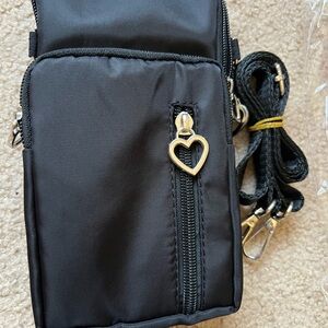 Black Crossbody Phone Bag with Heart Zip Pull